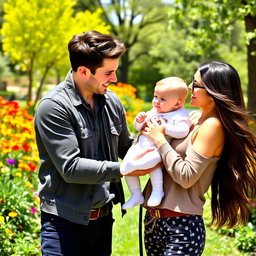 A cheerful scene featuring Lucas Graham and Olivia Rodrigo together with an adorable white baby boy