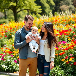 A cheerful scene featuring Lucas Graham and Olivia Rodrigo together with an adorable white baby boy