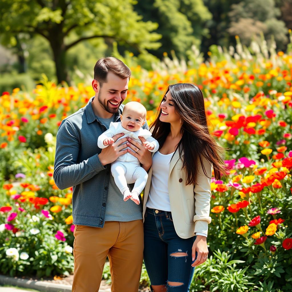 A cheerful scene featuring Lucas Graham and Olivia Rodrigo together with an adorable white baby boy