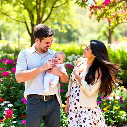 A cheerful scene featuring Lucas Graham and Olivia Rodrigo together with an adorable white baby boy