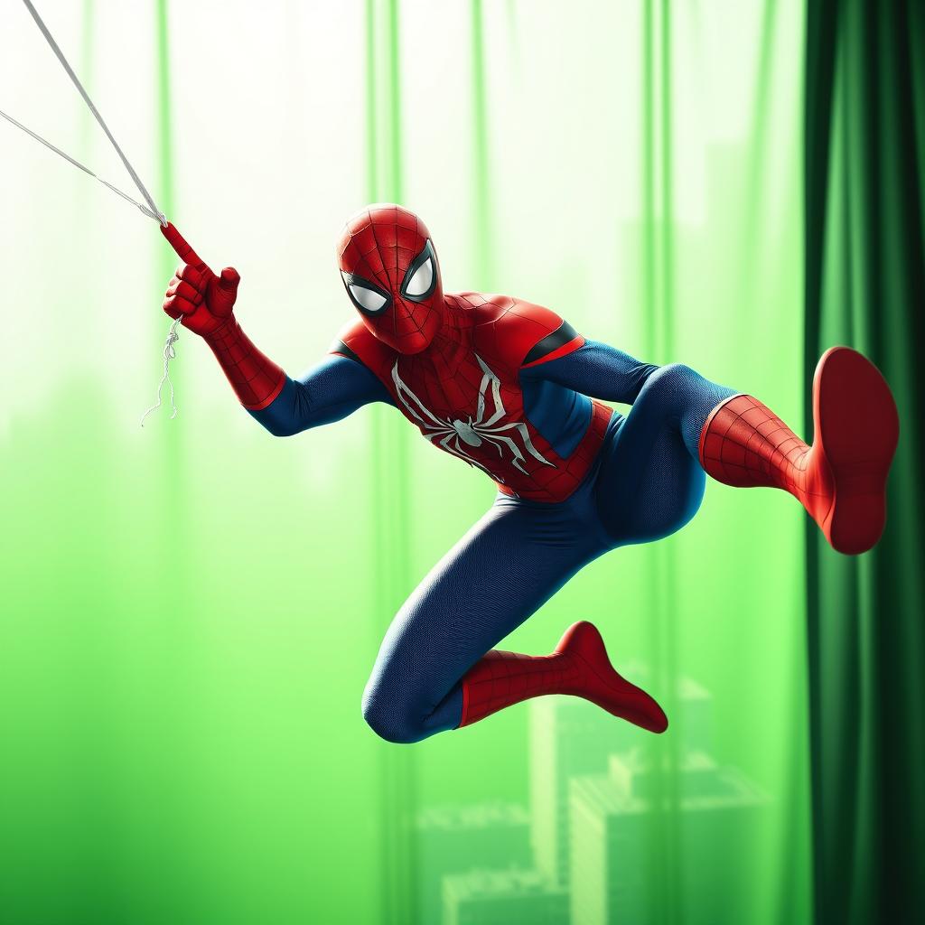 A dynamic and action-packed image of Spider-Man in his iconic red and blue suit, swinging through the city