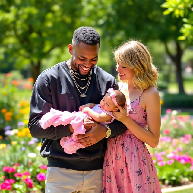 A heartwarming scene featuring Travis Scott and Taylor Swift lovingly holding a Mexican-colored baby girl