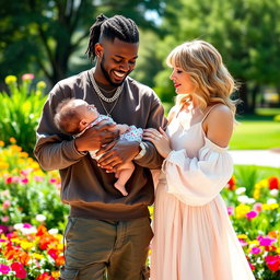 A heartwarming scene featuring Travis Scott and Taylor Swift lovingly holding a Mexican-colored baby girl