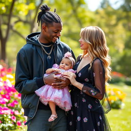 A heartwarming scene featuring Travis Scott and Taylor Swift lovingly holding a Mexican-colored baby girl