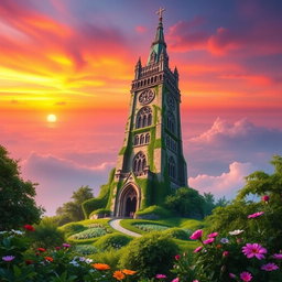 A stunning digital wallpaper featuring a majestic tower with intricate architectural details