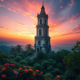 A stunning digital wallpaper featuring a majestic tower with intricate architectural details