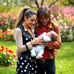 A touching scene featuring Ariana Grande and Tom Petty lovingly holding a white-colored baby boy