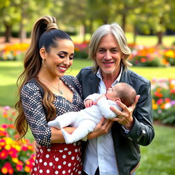 A touching scene featuring Ariana Grande and Tom Petty lovingly holding a white-colored baby boy