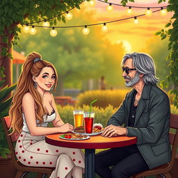 A charming scene depicting Ariana Grande and Tom Petty on a delightful date
