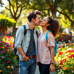 A lively scene depicting Dom Brack and Sofi Dossi sharing a playful kiss