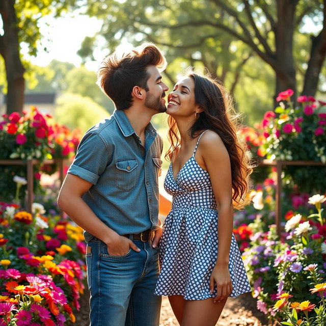 A lively scene depicting Dom Brack and Sofi Dossi sharing a playful kiss