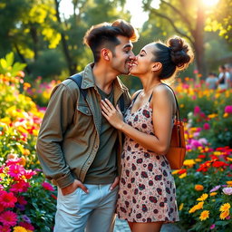 A lively scene depicting Dom Brack and Sofi Dossi sharing a playful kiss