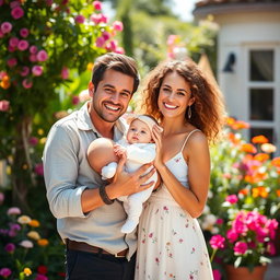 A joyful scene featuring Dom Brack and Sofi Dossi lovingly holding a beautiful white baby girl