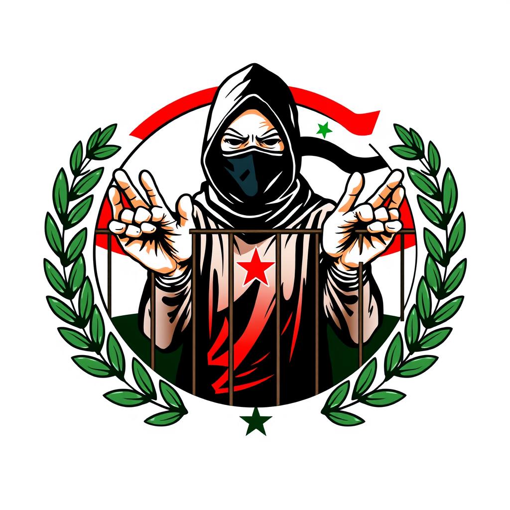 A powerful logo design that symbolizes the rejection of division in Syria, featuring a central figure wearing a mask to convey anonymity and resilience