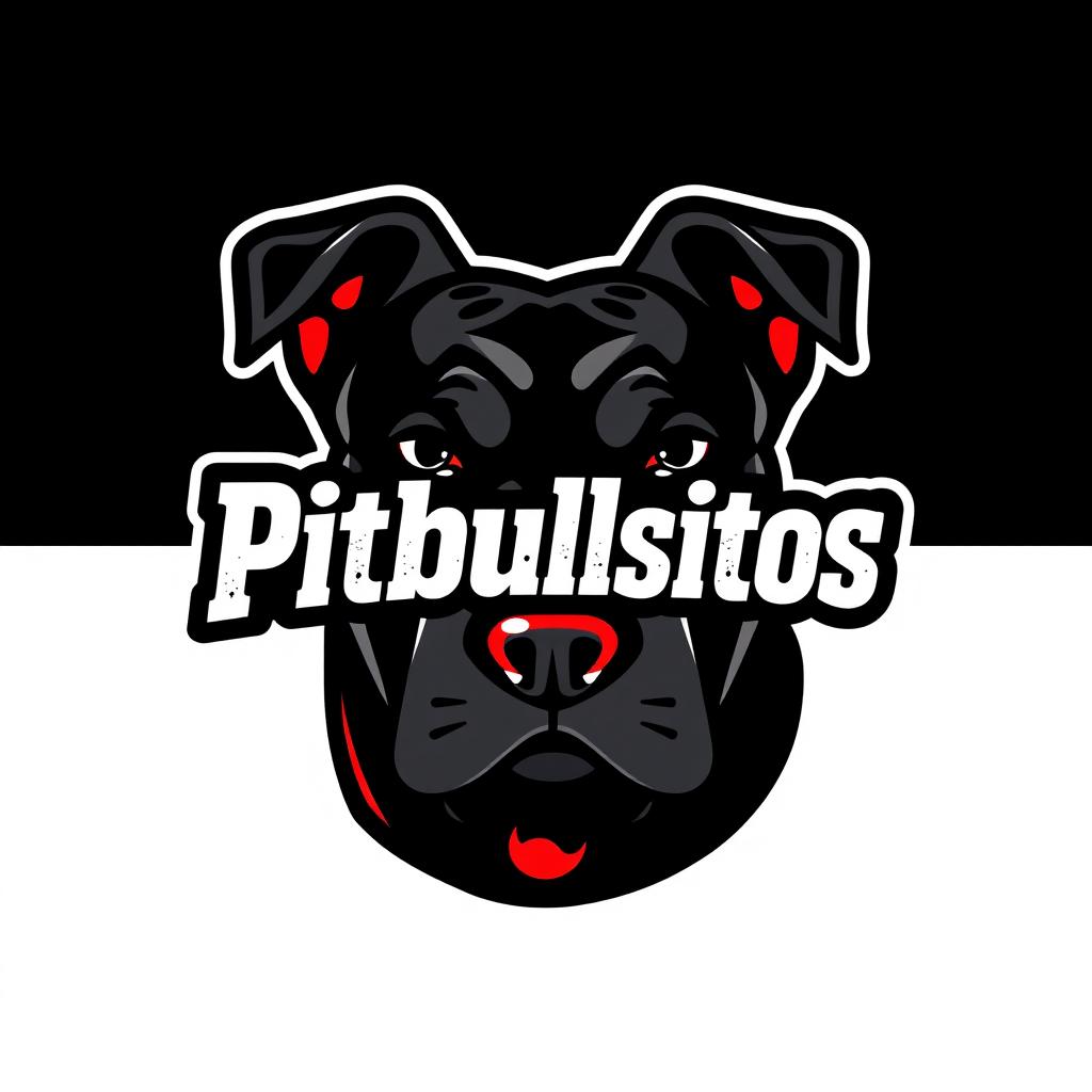 Design a logo featuring the name 'Pitbullsitos' with a strong, bold font that conveys power and loyalty, incorporating elements reminiscent of a pit bull, such as a stylized silhouette of the breed's head or a paw print