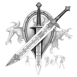 A highly detailed black and white drawing of the legendary dwarven longsword known as Durandil, renowned for its holy and mythic attributes as an undead killer