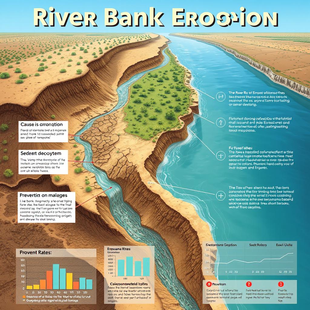 An educational and highly detailed illustrative poster showcasing river bank erosion specifically for the Karoon River in Ahwaz, Khuzestan