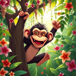 A vibrant illustration of an 'Okan Buruk Maymun', which translates to 'bad monkey' in Turkish, depicted as a mischievous monkey with an expressive face, playful demeanor, and exaggerated features