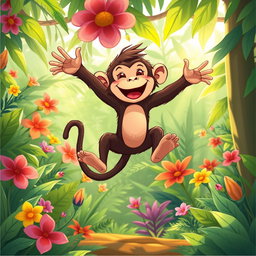 A whimsical illustration of an 'Okan Buruk Maymun', a mischievous monkey that transforms into a playful creature with an expressive, cheeky face