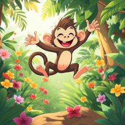 A whimsical illustration of an 'Okan Buruk Maymun', a mischievous monkey that transforms into a playful creature with an expressive, cheeky face