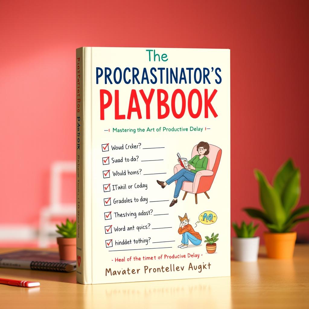 Design a striking book cover for 'The Procrastinator's Playbook: Mastering the Art of Productive Delay'
