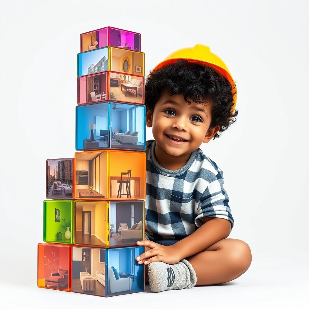 A medium-sized, colorful stack of rectangular prisms arranged in a vertical, irregular manner