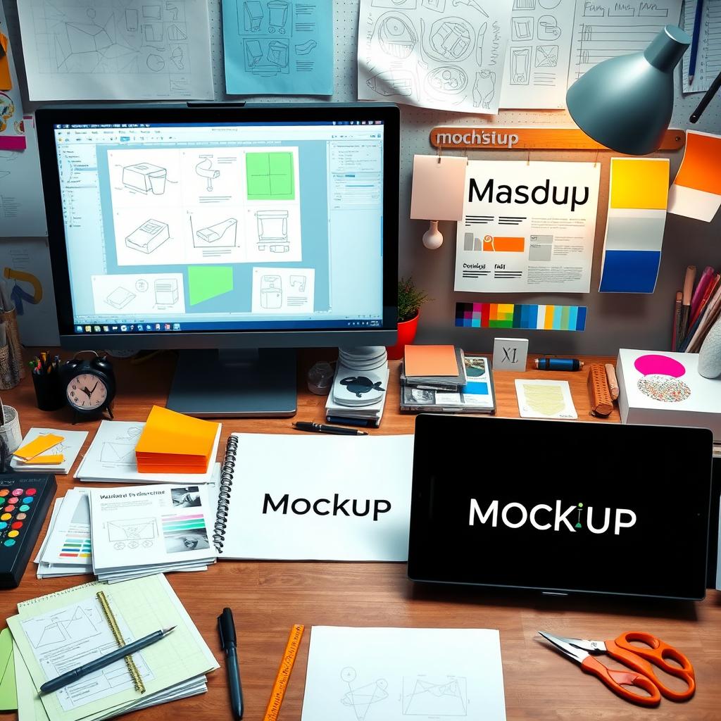 A detailed design scene illustrating the process of creating a mockup