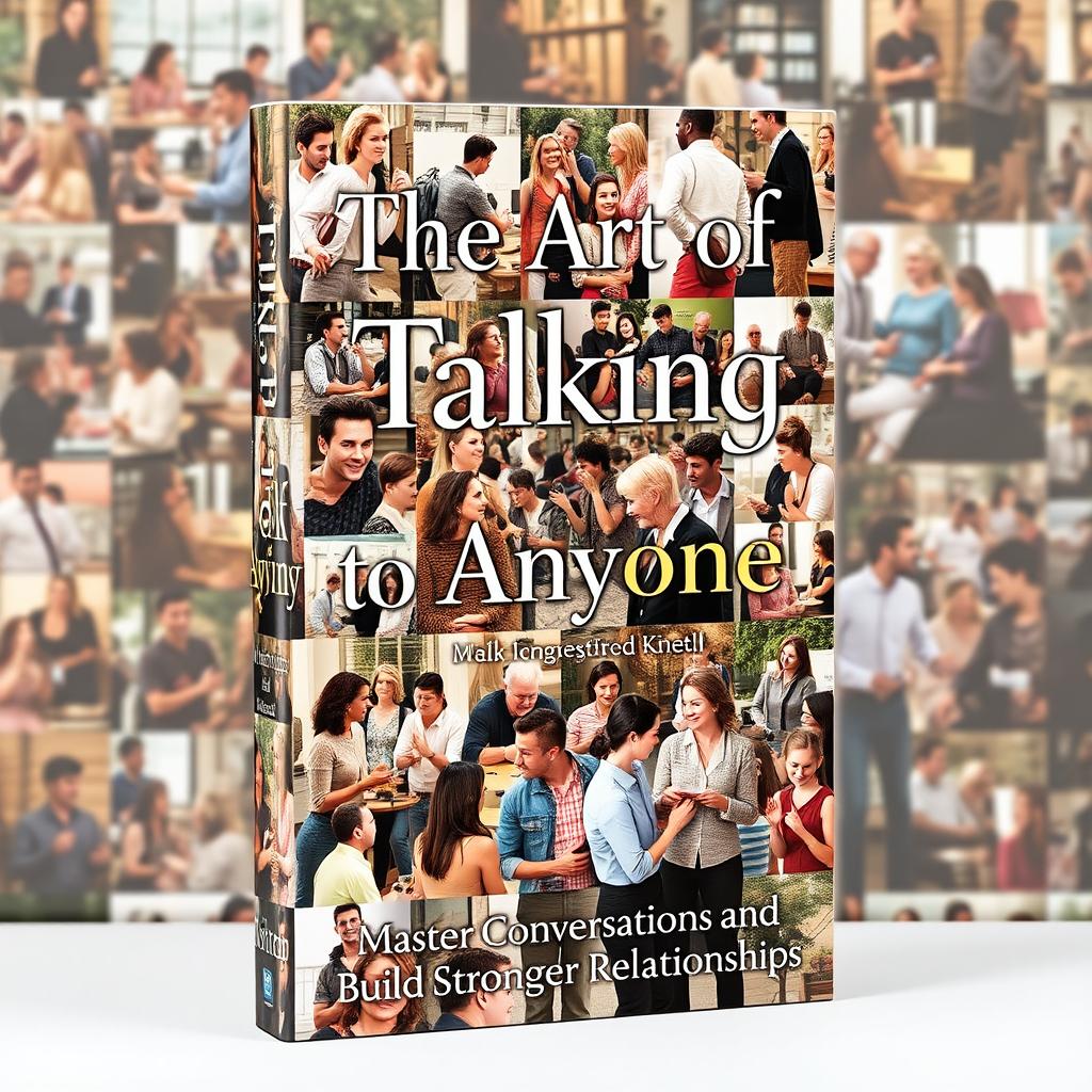 A captivating book cover design for 'The Art of Talking to Anyone' with the subtitle 'Master Conversations and Build Stronger Relationships'
