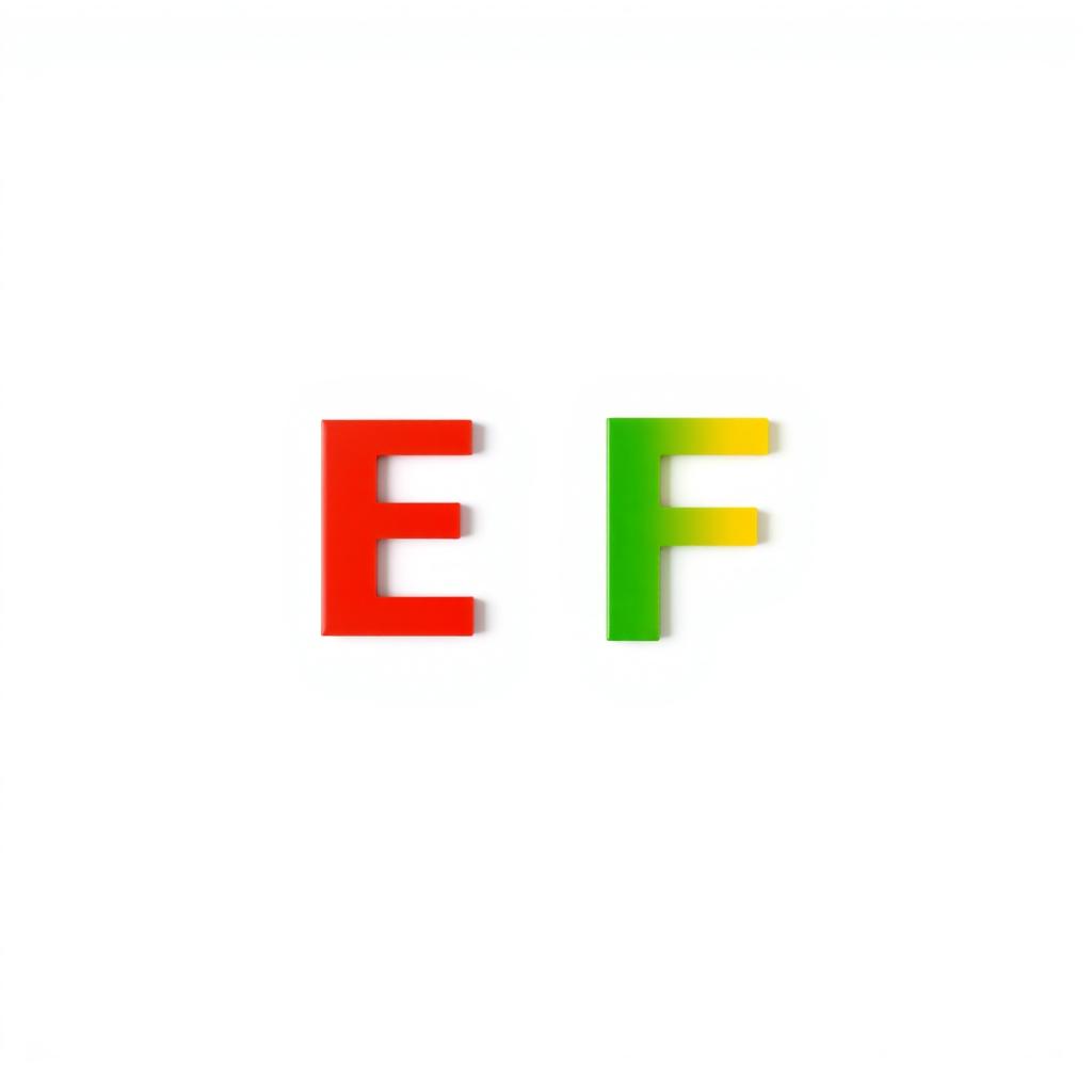 A minimalistic and vibrant design featuring the letters 'E' and 'F' prominently displayed on a clean white background