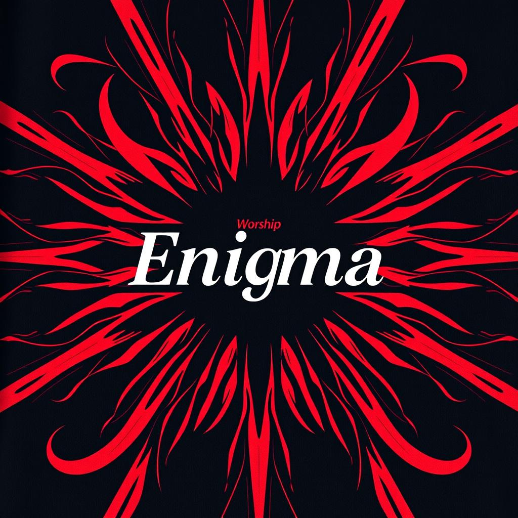 A stylish t-shirt design featuring a modern, abstract graphic pattern in rich red and black tones