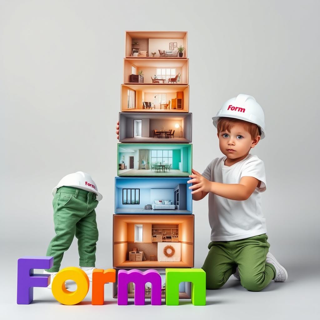 A stack of medium-sized colorful rectangular prisms arranged vertically in a column