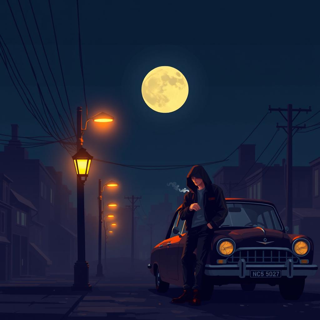 A retro 16-bit pixel art scene depicting an urban street at night