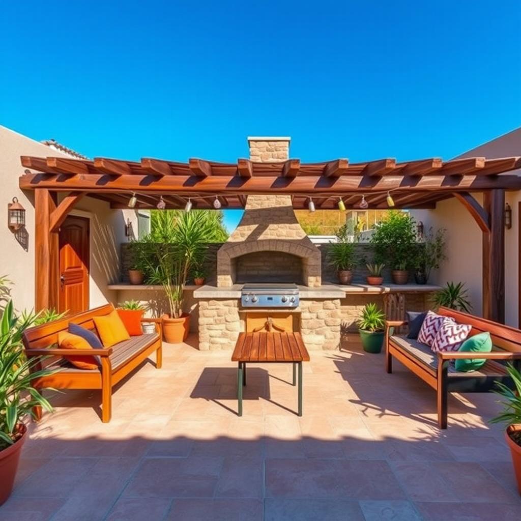 A beautiful outdoor quincho (traditional Argentine barbecue area) in a spacious terrace patio measuring 5x7 meters