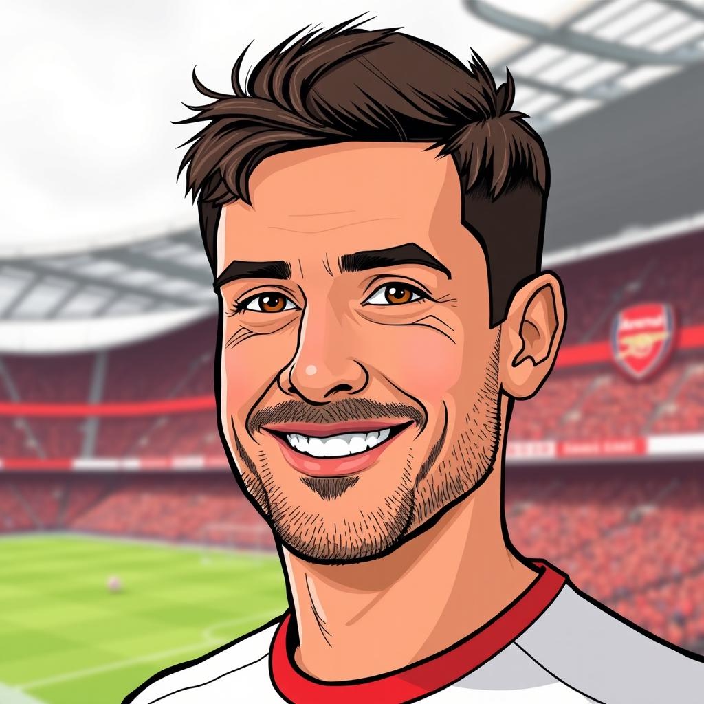 A portrait of a 36-year-old man who is a coach for the Arsenal team, depicted in an illustration style
