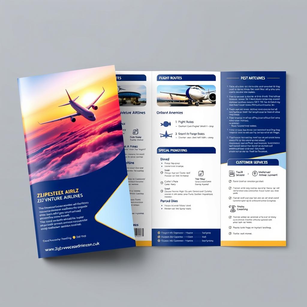 A visually stunning brochure for 'ZJCZ Venture Airlines' featuring a modern design that highlights essential travel information
