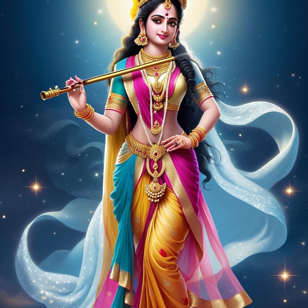 Enchanting Goddess: A Mythical Deity Playing the Flute