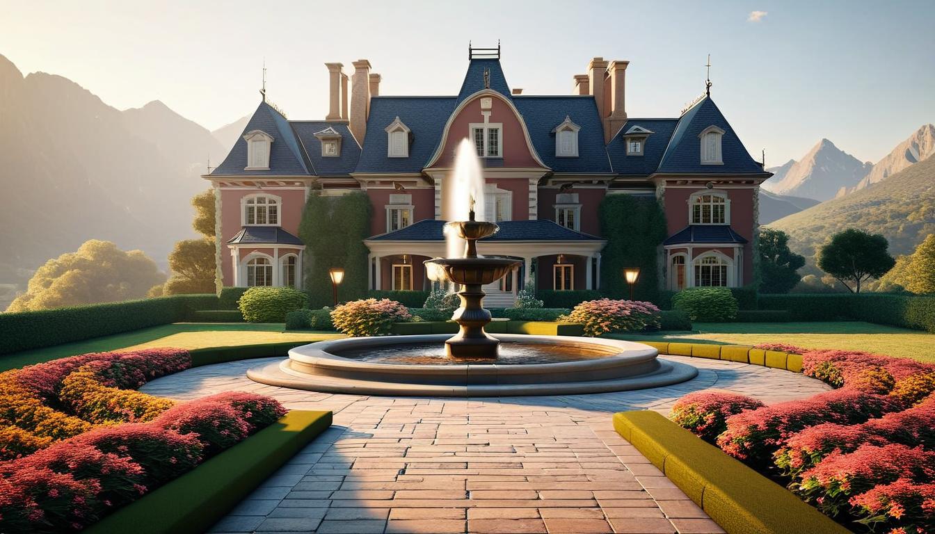 Serene Elegance: Mansion in Lush Garden