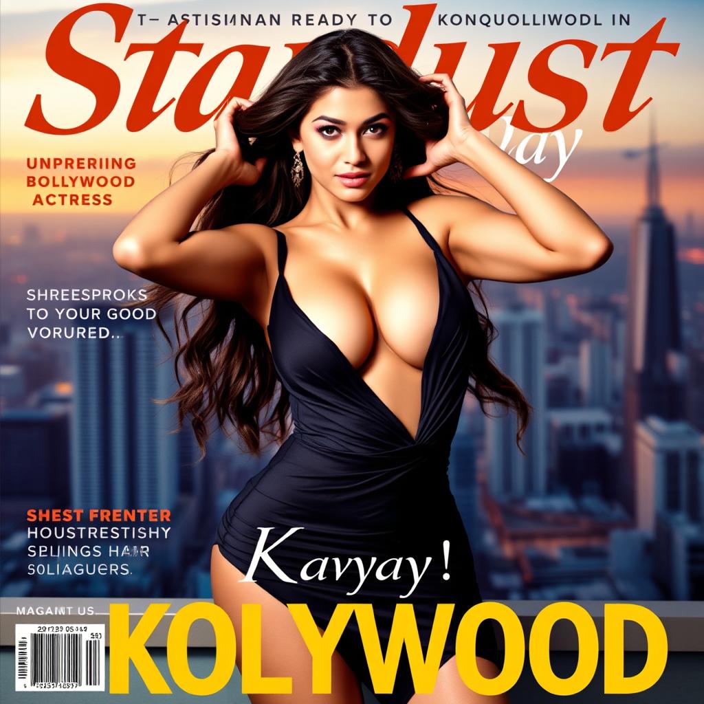 An aspiring Bollywood actress named Kavya displaying her confidence in a very skimpy dress that accentuates her curves and shows off her cleavage and armpits