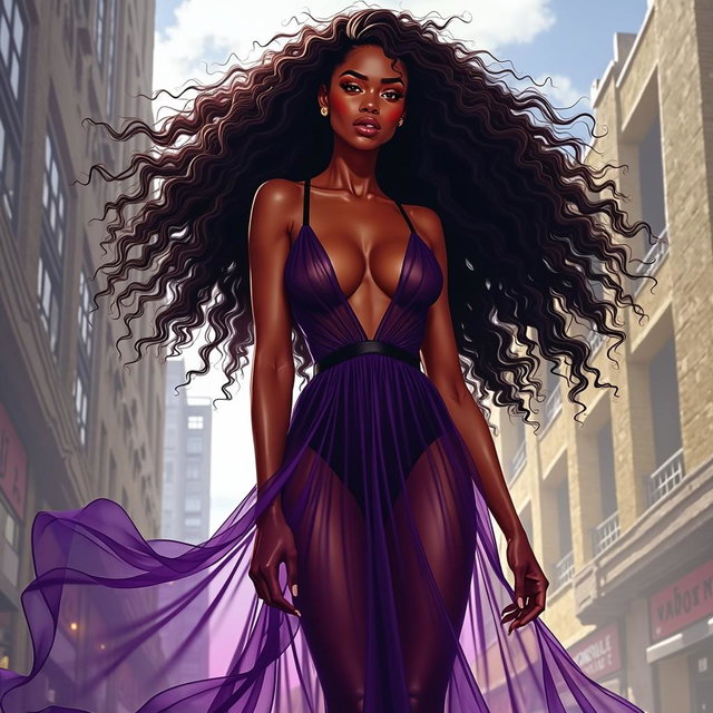 A captivating 2D illustration of a 37-year-old woman from Compton, L