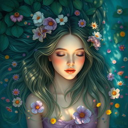 A reinterpretation of the historical art 'Ophelia Drowning' featuring a more beautiful girl with ethereal qualities