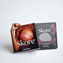 A sexy Indian model prominently displayed on the packaging of Skore condoms, showcasing her big boobs while posing seductively