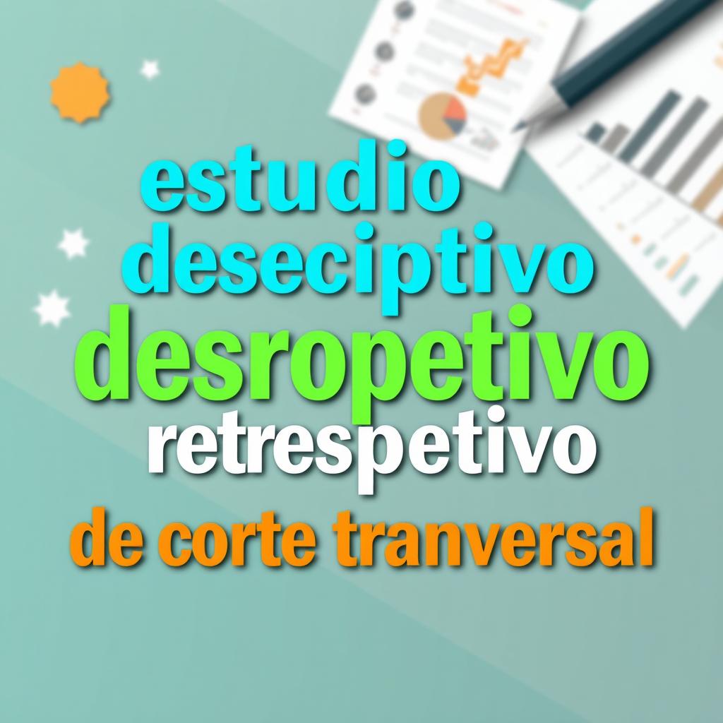 An artistic representation of the words 'estudio descriptivo', 'retrospectivo', and 'de corte transversal' prominently displayed in a creative and visually appealing way