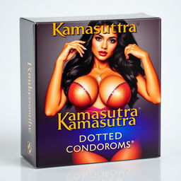 A sexy Indian model prominently displayed on the packaging of Kamasutra condoms, showcasing her big boobs while posing seductively