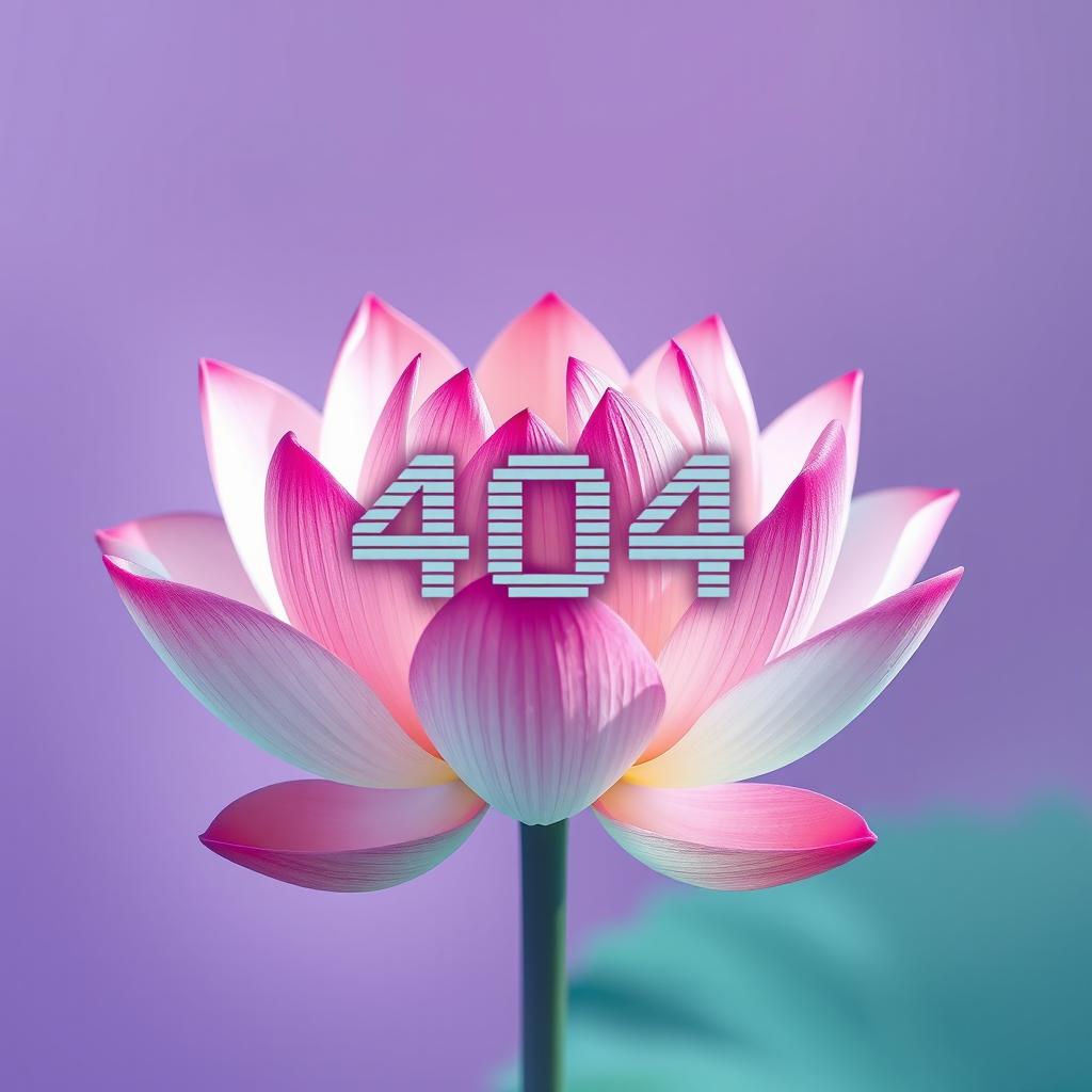 An artistic representation of a lotus flower intertwined with a digital 404 error message
