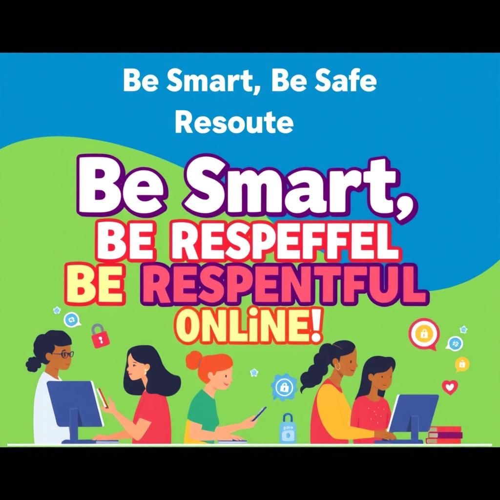 A vibrant and eye-catching poster that features the motto 'Be Smart, Be Safe, Be Respectful Online!' prominently in bold, modern typography