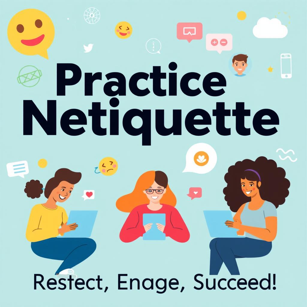A visually appealing poster featuring the motto 'Practice Netiquette: Respect, Engage, Succeed!'