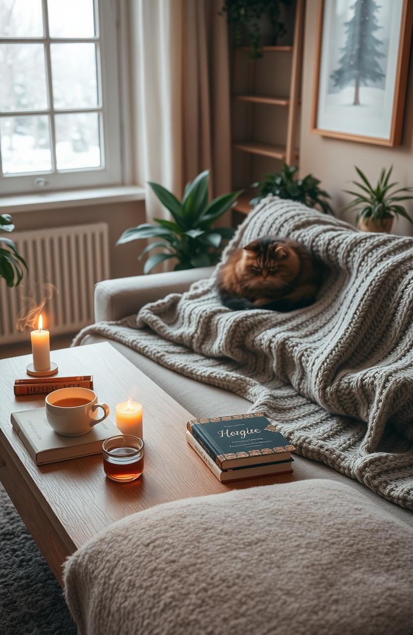 A serene and inviting indoor scene depicting a cozy routine