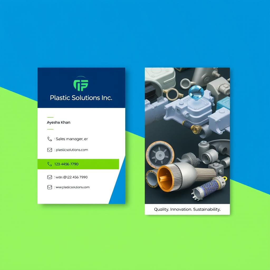 A modern and professional business card design for a plastic manufacturing company