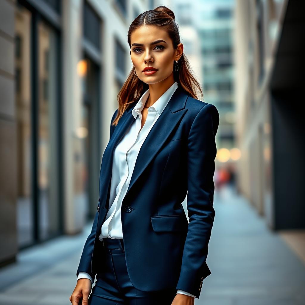 A stylish model wearing a tailored blazer, showcasing modern fashion trends