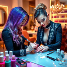A stunning, professional nail artist at work in a chic salon